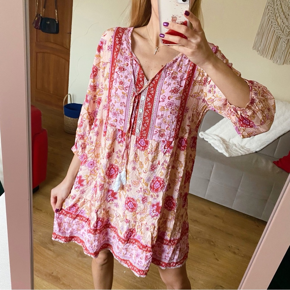 BOHO Floral Pink and Cream Dress With Tassel Detail 🌸 - Picture 6 of 14